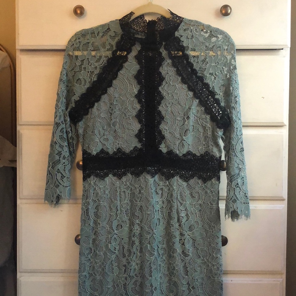 Akira Black Label Blue & Black Lace Midi Dress L